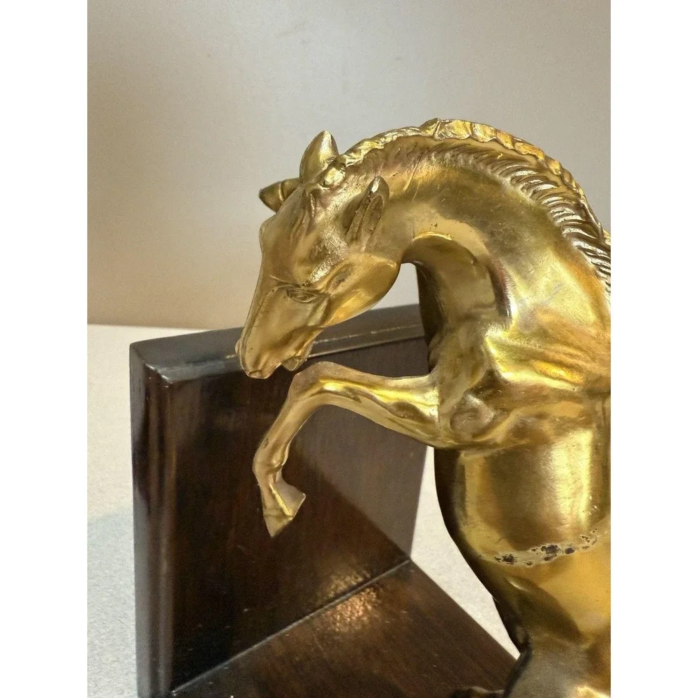 VTG PAIR BRASS REARING HORSE STALLION BOOKENDS‎ FIGURINE SCULPTURE